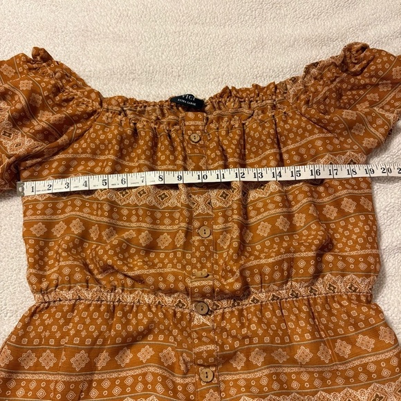 VICI Bohemian Off-Shoulder Maxi Dress - Brown Tan High Low Ruffle Boho Festival - Picture 8 of 13